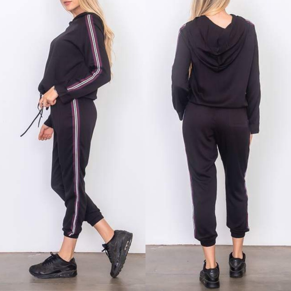 FAST PACE STRIPED WOVEN JOGGER HOODIE SET (BLACK) - Picture 6 of 8